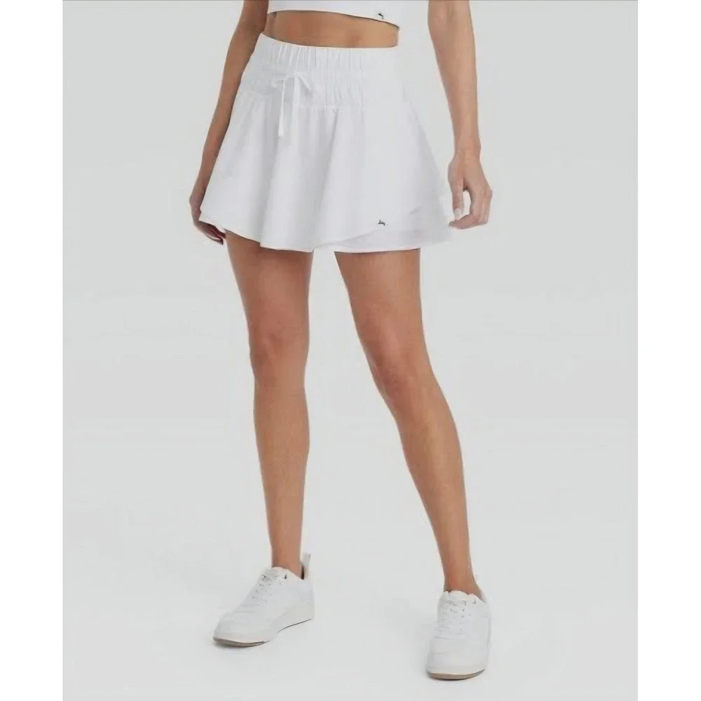 JoyLab Women White High-Rise Tiered Ruffle Athletic Shorts‎ Side Pockets Medium